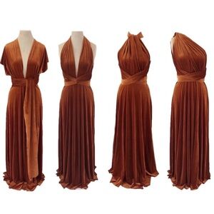 Valdenize Soares burnt orange velvet convertible dress